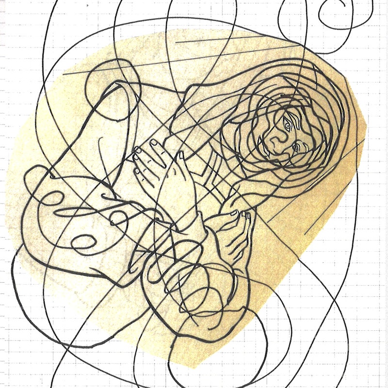 重なり合う線を描いた手描きアート
