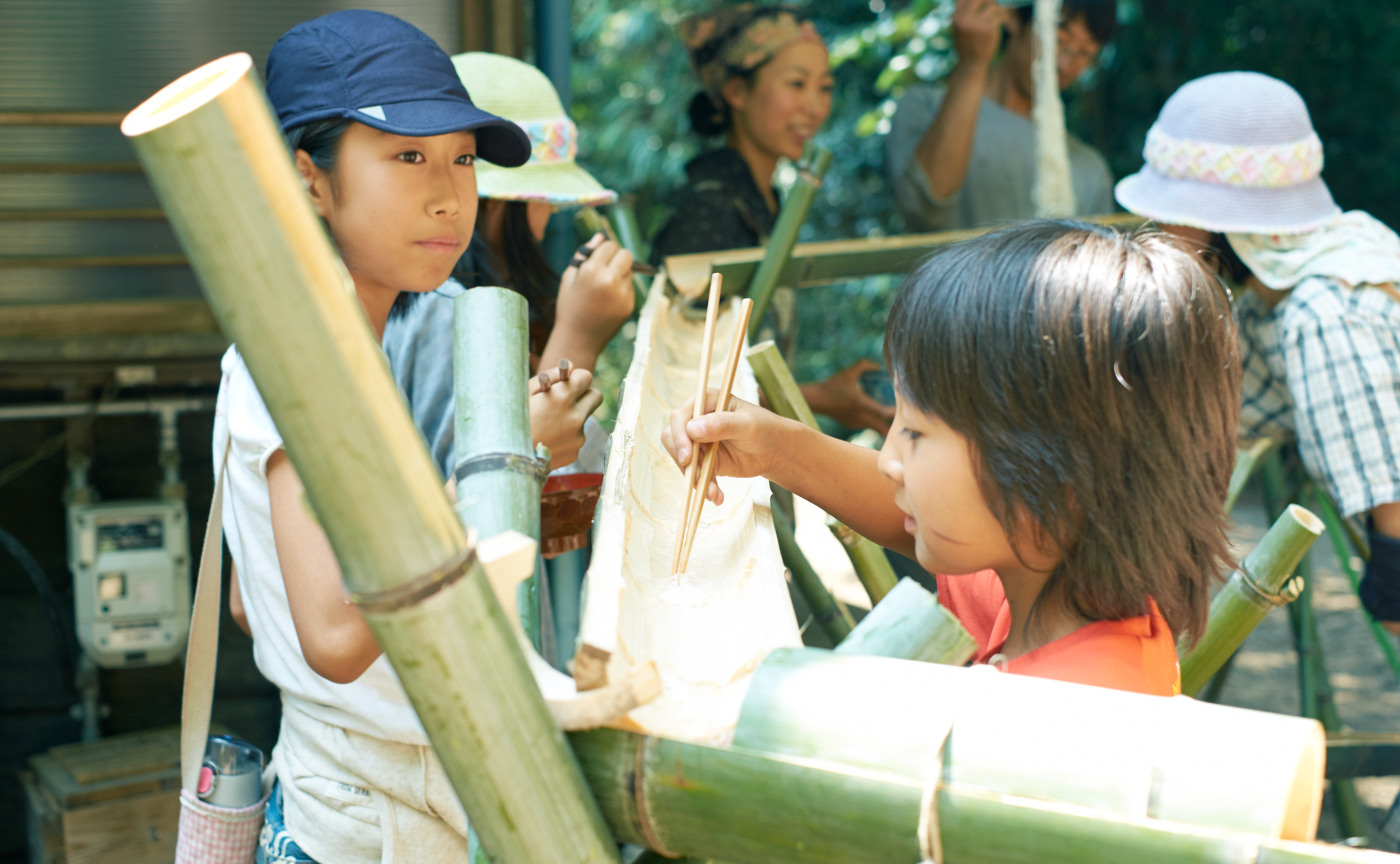 流しソーメン & 竹でピザ窯の屋根づくり